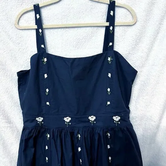 Anthropologie Fanm Mon Hulya Embroidered Midi Dress Size XL Navy Blue Midi - Picture 3 of 7